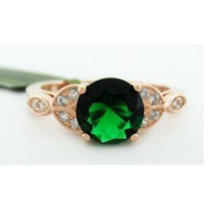 Emerald 2.15 Cts & White Sapphire Ring 14k Rose Gold Plated